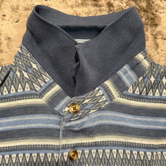 Honors Vintage Mens Large Blue Geometric Diamond Striped Long Sleeve Polo Shirt - Picture 4 of 10